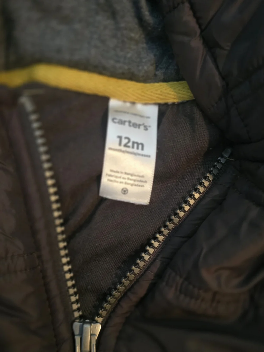 Carters Toddler Hooded Quilted Vest Jacket with Gray Sleeves - Brown/Gray